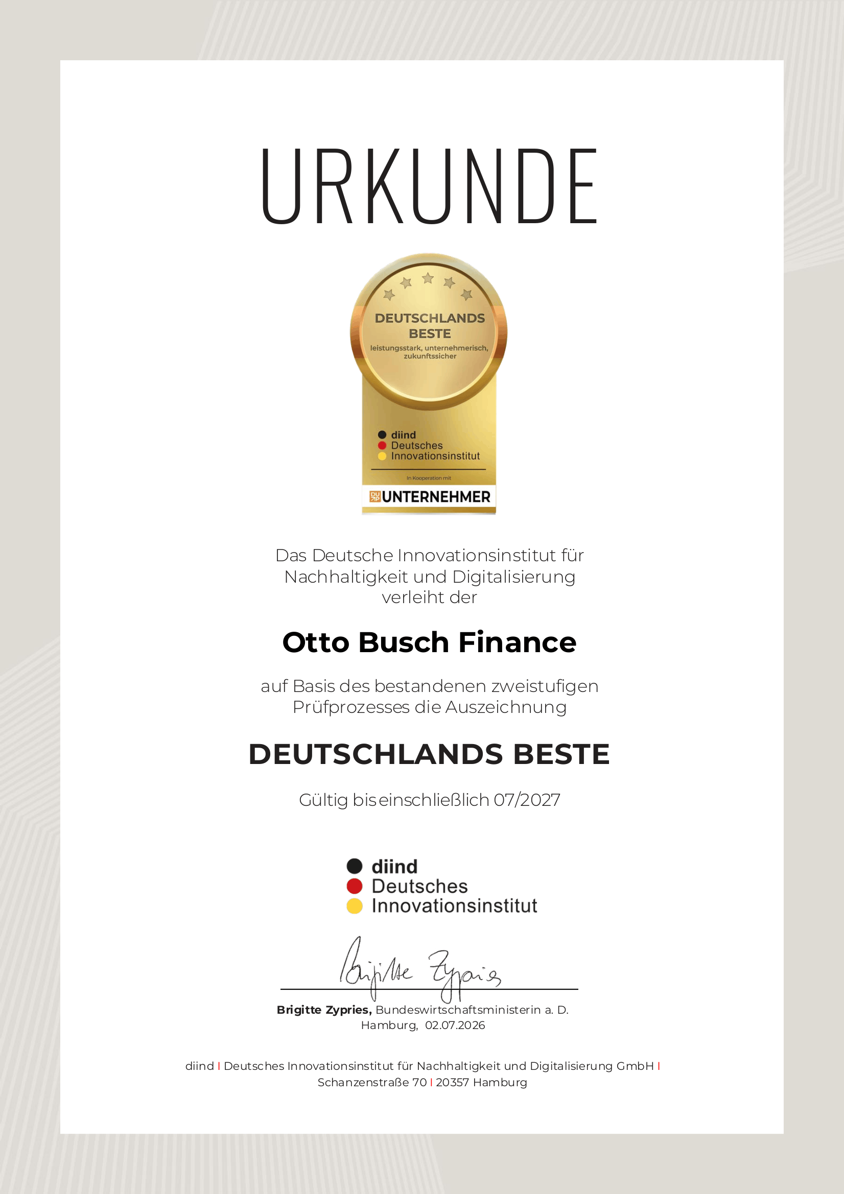 DIIND_URKUNDE_Deutschlands_Beste_Otto Busch Finance-1
